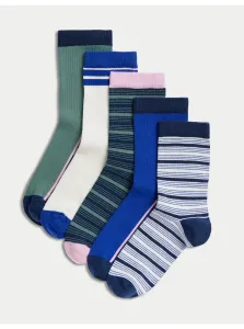 Sada piatich párov chlapčenských ponožiek v modrej, zelenej a krémovej farbe Marks & Spencer