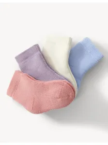 Sada štyroch párov detských ponožiek v ružovej, fialovej, bielej a svetlomodrej farbe Marks & Spencer #8209614