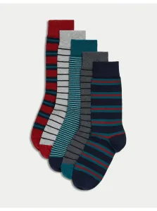 Súprava piatich párov pánskych ponožiek v červenej, šedej a zelenej farbe Marks & Spencer #8208747