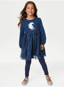 Tmavomodré dievčenské trblietavé tylové šaty s potlačou Marks & Spencer Ľadové kráľovstvo™ #8215064