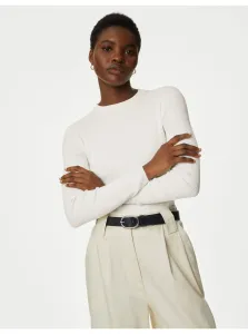 Krémový dámsky rebrovaný basic sveter Marks & Spencer #8209569