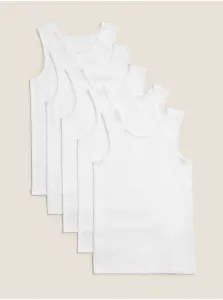 Biele detské tielka z čistej bavlny, 5 ks v balení (2–16 rokov) Marks & Spencer #1070949