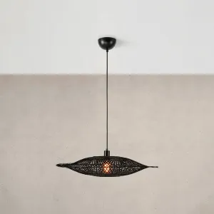 Závesná lampa Kumo z bambusu, čierna, 75 cm