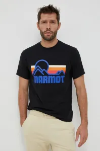 Tričko Marmot Coastal pánsky, čierna farba, s potlačou