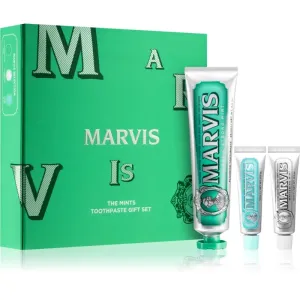 Marvis The Mints Toothpaste darčeková kazeta zubná pasta Classic Strong Mint 85 ml + zubná pasta Anise Mint 10 ml + zubná pasta Whitening Mint 10 ml U