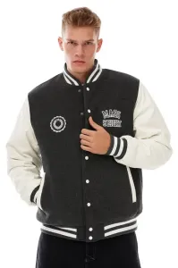Mass Denim Athletic Baseball Jacket dark heather grey - Size:XL