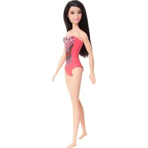 Mattel Barbie v plavkách čiernovlasá ružové so vzorom