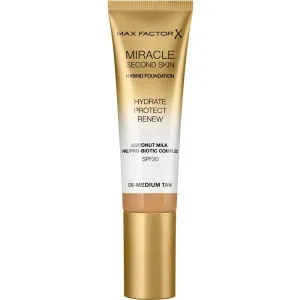 Max Factor Miracle Second Skin Hybrid Foundation SPF20 08 Medium Tan dlhotrvajúci make-up s hydratačným účinkom 30 ml