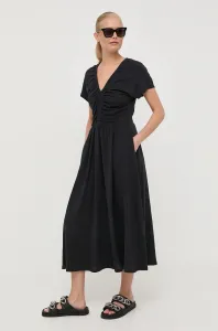 Ľanové šaty Max Mara Leisure čierna farba, midi, áčkový strih