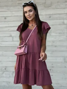 Tmavo-fialové pohodlné bavlnené volánové šaty - M