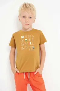 Detské bavlnené tričko Mayoral hnedá farba, s potlačou #6714717