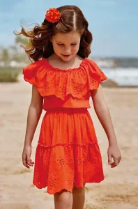 Dievčenské bavlnené šaty Mayoral oranžová farba, mini, áčkový strih #6848799