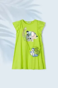 Dievčenské šaty s kabelkou Mayoral zelená farba, mini, rovný strih #7812331