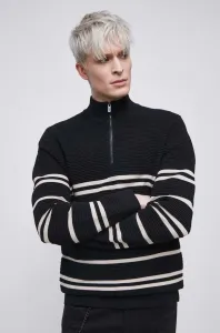 Bavlnený sveter Medicine pánsky, čierna farba, s polorolákom
