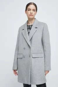 Kabát s prímesou vlny Medicine šedá farba, prechodný, dvojradový #5137393