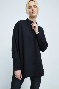 Košeľa Medicine dámska, čierna farba, voľný strih, s klasickým golierom #2570798