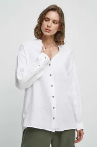 Ľanová košeľa Medicine biela farba, voľný strih, so stojačikom #9033396