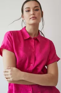 Ľanová košeľa Medicine ružová farba, regular, s klasickým golierom