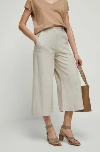 Ľanové nohavice Medicine dámske, béžová farba, strih culottes, vysoký pás #8692424