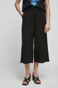 Ľanové nohavice Medicine dámske, čierna farba, strih culottes, vysoký pás #8692423