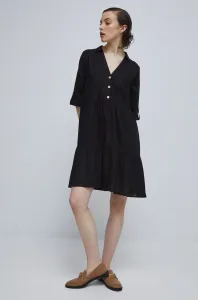 Ľanové šaty Medicine čierna farba, mini, áčkový strih