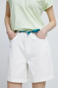 Rifľové krátke nohavice Medicine dámske, biela farba, jednofarebné, stredne vysoký pás #8641747