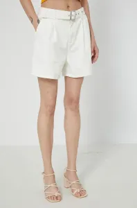 Rifľové krátke nohavice Medicine dámske, biela farba, jednofarebné, vysoký pás #7007477