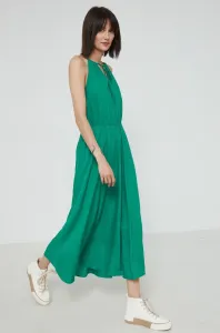Šaty s prímesou ľanu Medicine zelená farba, maxi, áčkový strih #236191