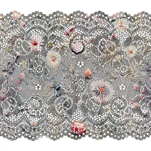 Elastická krajka 15cm s potlačou vyšívané lúčne kvety potlač šedá Antonia