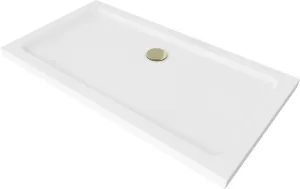MEXEN/S - Flat sprchová vanička obdĺžniková slim 130 x 70, biela + zlatý sifón 40107013G