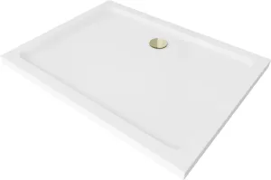 MEXEN/S - Flat sprchová vanička obdĺžniková slim 80 x 70, biela + zlatý sifón 40107080G