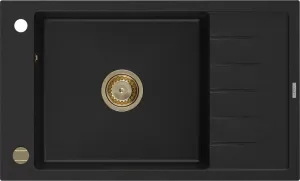 MEXEN/S MEXEN/S - Elias granitový drez 1-miska s odkvapkávačom 795 x 480 mm, čierny, zlatý sifón 6511791005-77-G