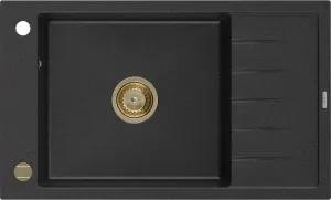MEXEN/S MEXEN/S - Elias granitový drez 1 s odkvapkávačom 795 x 480 mm, čierna / strieborný metalik, + zlatý sifón 6511791005-73-G