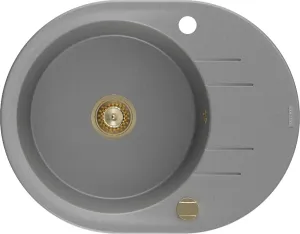 MEXEN/S MEXEN/S - Kevin granitový drez 1 s odkvapkávačom 586x458 mm, sivá, + zlatý sifón 6517581005-71-G