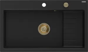 MEXEN/S MEXEN/S - Omar granitový drez 800 x 480 mm, čierna, zlatý sifón 6520801005-77-G