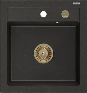 MEXEN/S MEXEN/S - Vito Vito granitový drez 1-miska 520x490 mm, čierna / zlatá metalik, + zlatý sifón 6503521000-75-G