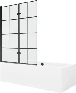 MEXEN/S - Cube obdĺžniková vaňa 170 x 80 cm s panelom + vaňová zástena 120 cm, čierna vzor 550517080X9212027077
