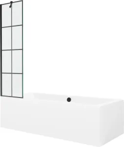 MEXEN/S - Cube obdĺžniková vaňa 170 x 80 cm s panelom + vaňová zástena 50 cm, čierna vzor 550517080X9505007077