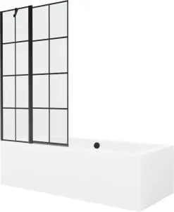 MEXEN/S - Cube obdĺžniková vaňa 180 x 80 cm s panelom + vaňová zástena 100 cm, čierna vzor 550518080X9410117077