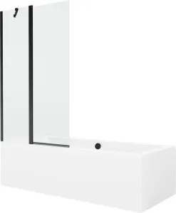 MEXEN/S - Cube obdĺžniková vaňa 180 x 80 cm s panelom + vaňová zástena 100 cm, transparent, čierna 550518080X9410117000