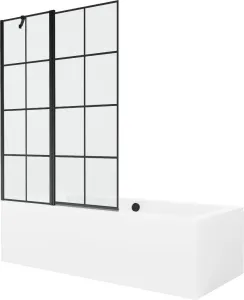 MEXEN/S - Cube obdĺžniková vaňa 180 x 80 cm s panelom + vaňová zástena 120 cm, čierna vzor 550518080X9412117077
