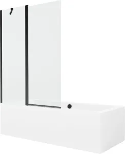 MEXEN/S - Cube obdĺžniková vaňa 180 x 80 cm s panelom + vaňová zástena 120 cm, transparent, čierna 550518080X9412117000