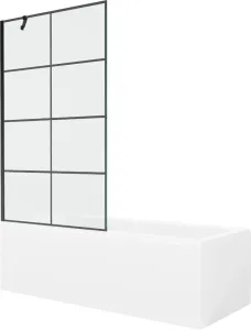 MEXEN/S - Cubik obdĺžniková vaňa 150 x 70 cm s panelom + vaňová zástena 100 cm, čierna vzor 550315070X9510007077