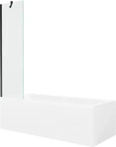 MEXEN/S - Cubik obdĺžniková vaňa 160 x 70 cm s panelom + vaňová zástena 50 cm, transparent, čierna 550316070X9505000070