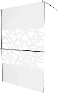 MEXEN/S - KIOTO Sprchová zástena WALK-IN s poličkou a držiakom uterákov 100 x 200, transparent/biely dekor 8 mm, chróm 800-100-121-01-85