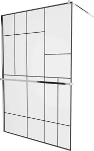 MEXEN/S - KIOTO Sprchová zástena WALK-IN s poličkou a držiakom uterákov 100 x 200, transparent/čierna 8 mm, chróm 800-100-121-01-78
