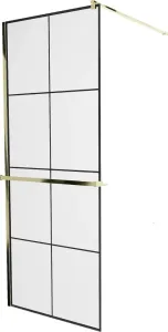 MEXEN/S - KIOTO Sprchová zástena WALK-IN s poličkou a držiakom uterákov 70 x 200, transparent/čierna 8 mm, zlatá 800-070-121-50-77