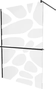 MEXEN/S - KIOTO Sprchová zástena WALK-IN s poličkou a držiakom uterákov 80 x 200, transparent/biely dekor 8 mm, čierna 800-080-121-70-97