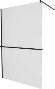 MEXEN/S - KIOTO Sprchová zástena WALK-IN s poličkou a držiakom uterákov 90 x 200, matné sklo 8 mm, čierna 800-090-121-70-30