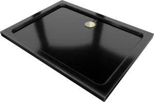 MEXEN/S - Flat Sprchová vanička obdĺžniková slim 110 x 100, čierna + zlatý sifón 40701011G